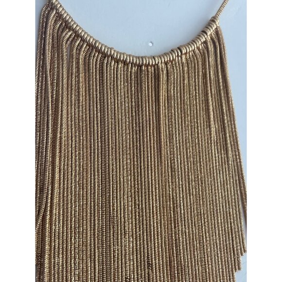Zara Gold Tone Fringe Statement Necklace Bib Slide Adjustable 7" New on Card - Picture 2 of 5